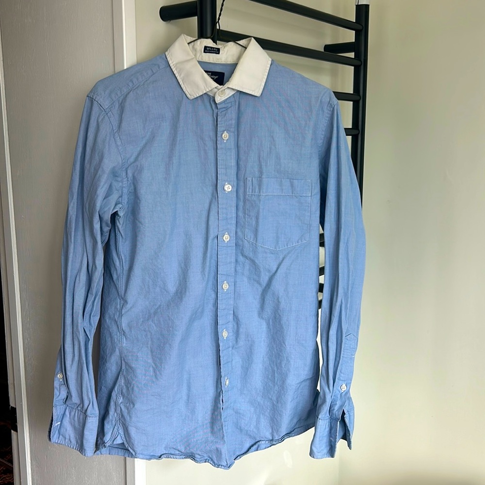 J Crew White Collared Blue Cotton Shirt